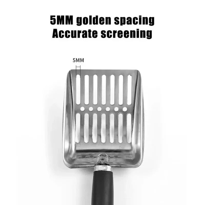 Stainless Steel Cat Litter Scoop with Long Ergonomic Handle, Durable Heavy-Duty Sifting Tool for Indoor Cats, Easy-Clean and Rust-Resistant Litter Box Accessory