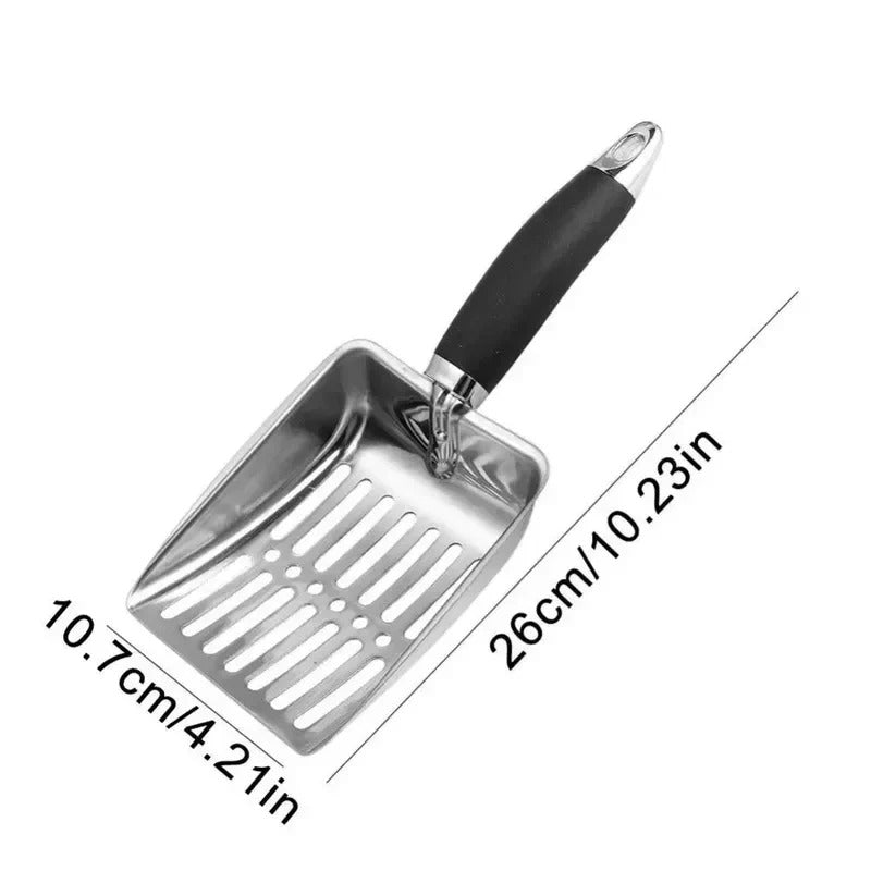 Stainless Steel Cat Litter Scoop with Long Ergonomic Handle, Durable Heavy-Duty Sifting Tool for Indoor Cats, Easy-Clean and Rust-Resistant Litter Box Accessory