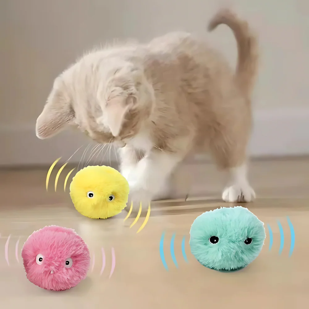 Interactive Cat Toy Fluffy Ball with Sound, Soft Plush Cat Play Ball for Indoor Cats, Engaging Chase and Batting Toy for Daily Exercise