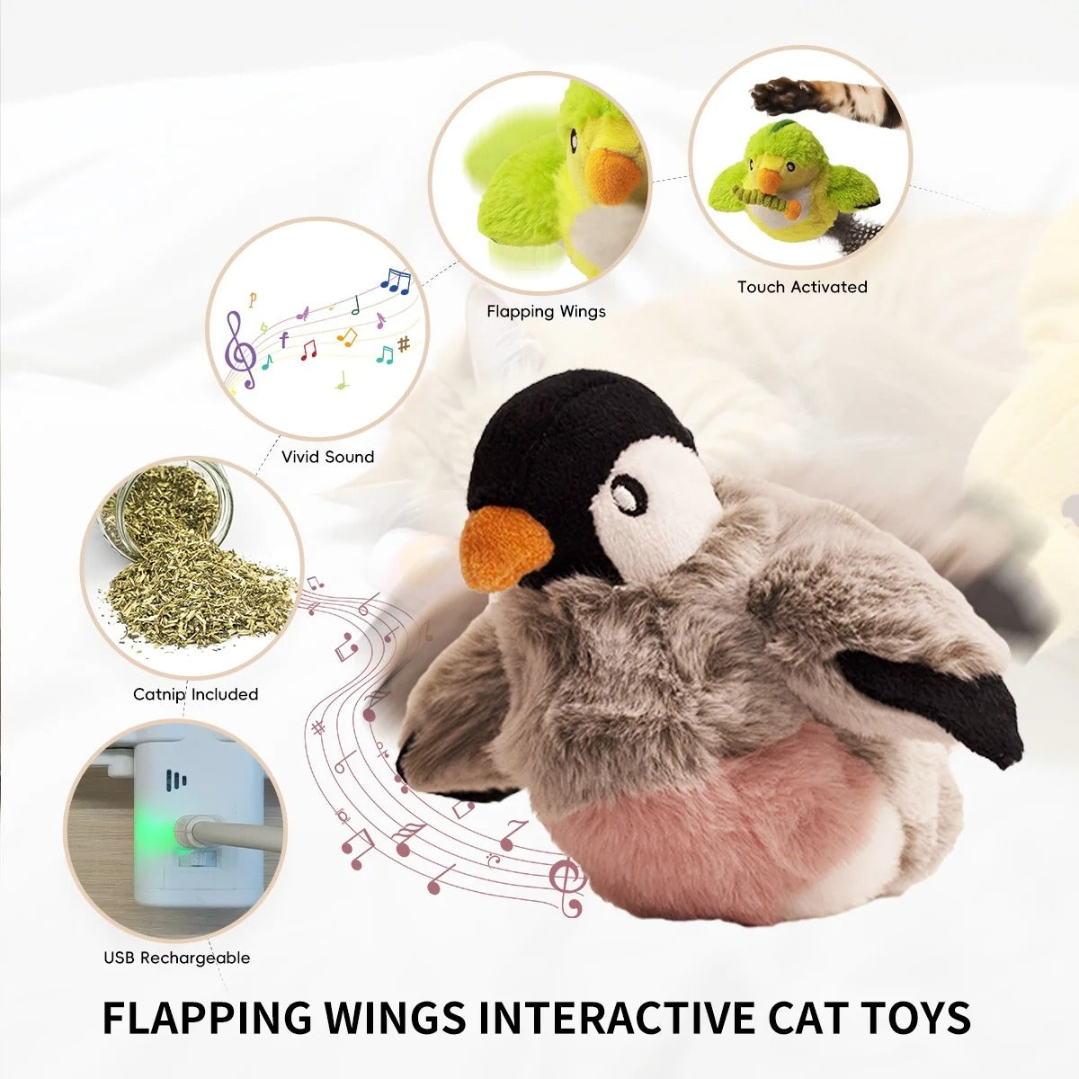 Interactive Electronic Flapping Bird Cat Toy with 500mAh Rechargeable Battery, Lifelike Chirping & Fluttering Wings for Indoor Play, Engaging Adult Cats and Curious Kittens, Perfect for Mental Stimulation and Exercise