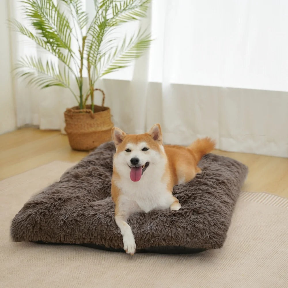 Large Dog Bed 35 x 23 Inch Plush Dog Crate Pad, Washable Dog Bed Mat with Non-Slip Bottom for Medium and Large Dogs, Khaki
