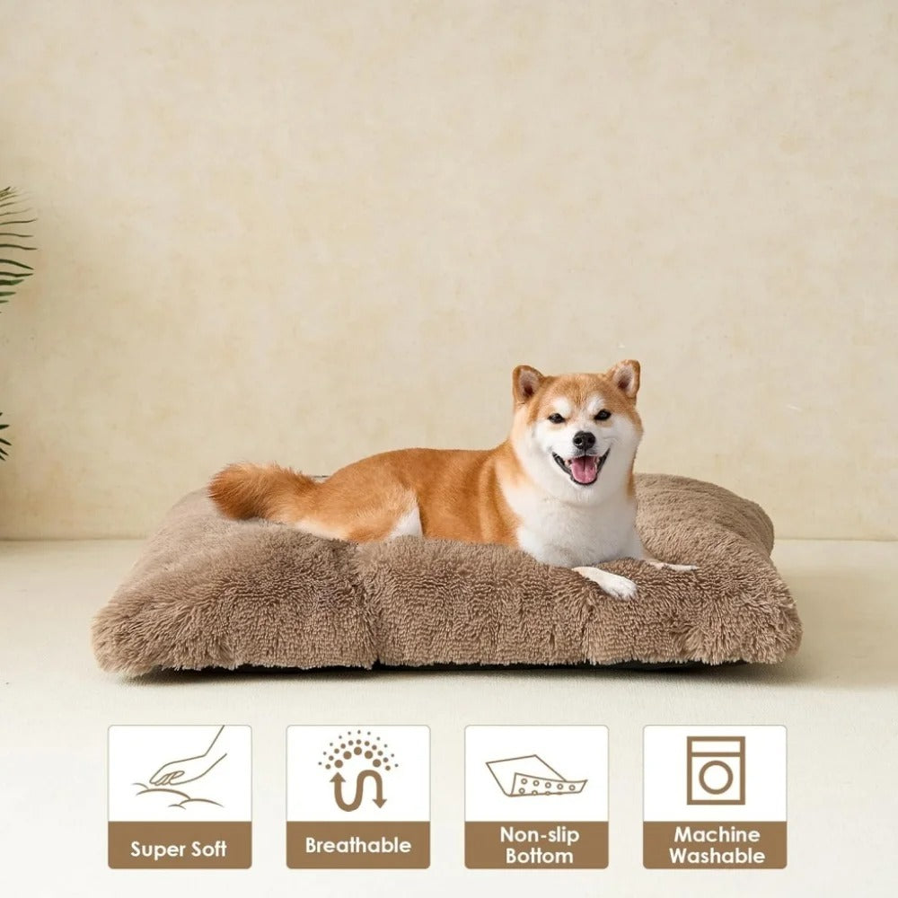 Large Dog Bed 35 x 23 Inch Plush Dog Crate Pad, Washable Dog Bed Mat with Non-Slip Bottom for Medium and Large Dogs, Khaki