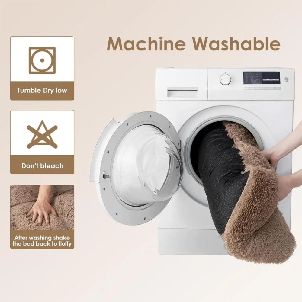 Large Dog Bed 35 x 23 Inch Plush Dog Crate Pad, Washable Dog Bed Mat with Non-Slip Bottom for Medium and Large Dogs, Khaki