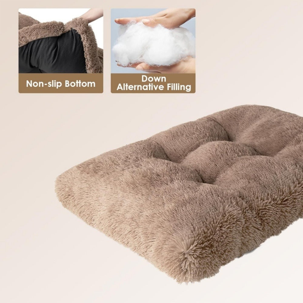Large Dog Bed 35 x 23 Inch Plush Dog Crate Pad, Washable Dog Bed Mat with Non-Slip Bottom for Medium and Large Dogs, Khaki