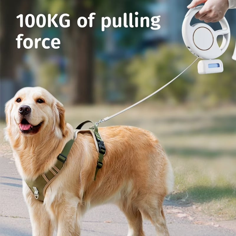 Retractable Dog Leash with LED Light, Multi-Functional Pet Walking Tether for Medium and Large Dogs, Adjustable 3M Leash with Night Safety and Tangle-Free Design