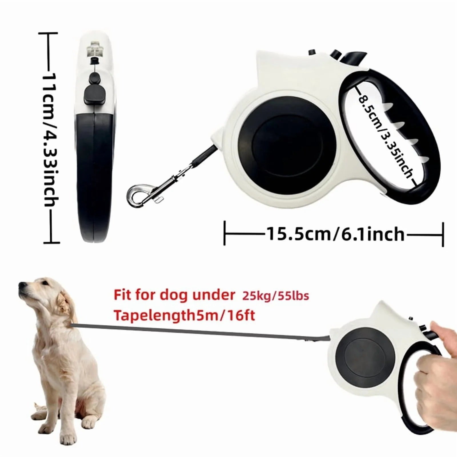 Retractable Dog Leash with LED Light, Adjustable Leash for Medium and Large Dogs, Safe and Durable Dog Walking Leash for Nighttime Walks and Evening Runs