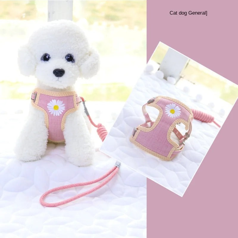 Adjustable Cat and Dog Leash Set with Chest and Back Harness, Anti-Loss Pet Walking Rope, Breathable Summer Mesh Fabric, Anti-Strangulation and Secure Walking Leash for Cats and Dogs