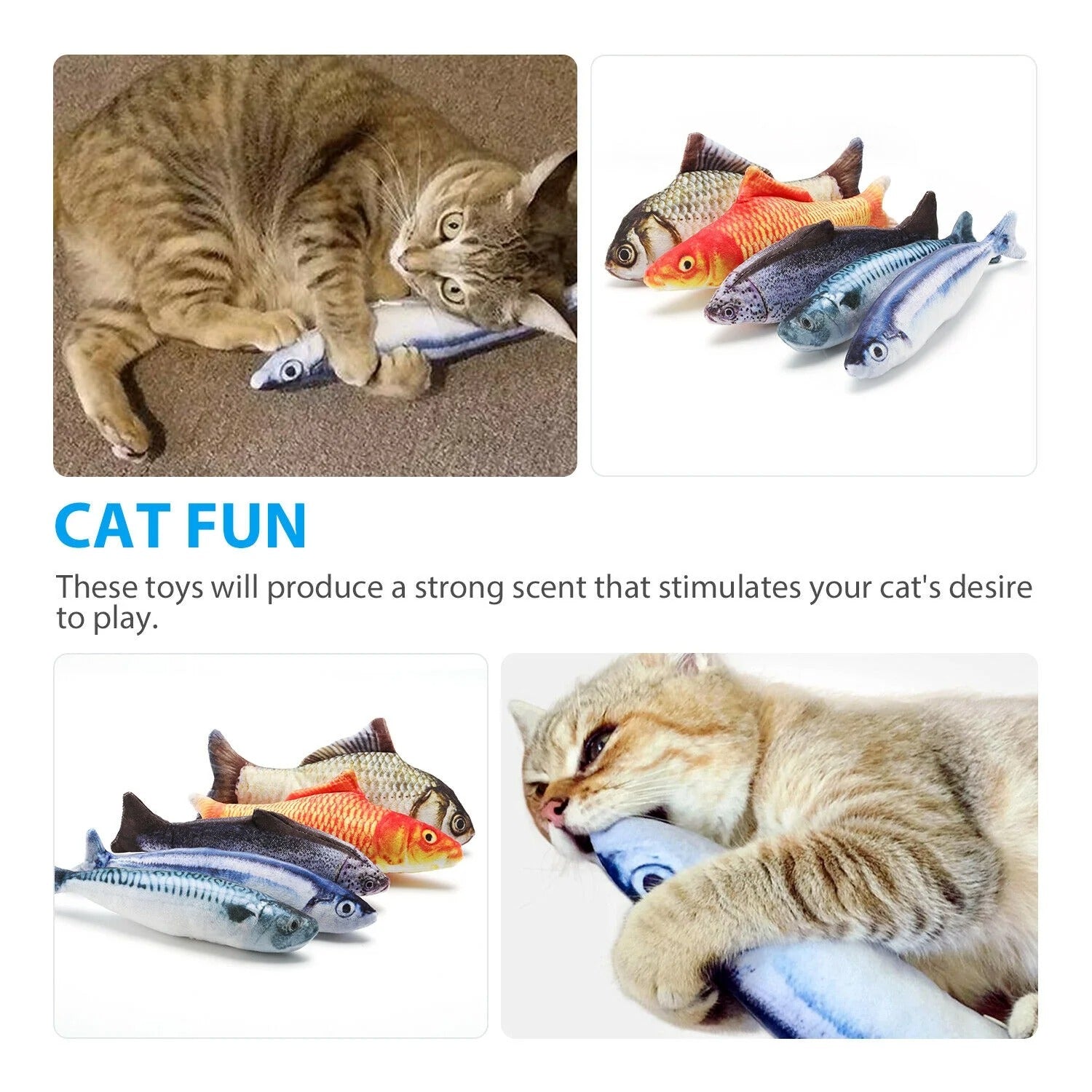 5-Pack Realistic Fish Cat Toys with Catnip, Interactive Plush Simulation Toys for Cats, Indoor Play, Exercise, and Mental Stimulation