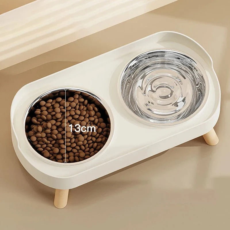 Elevated Double Cat Bowl for Food and Water, Stainless Steel Raised Pet Feeder for Indoor Cats, Ergonomic Design to Reduce Neck Strain, Easy-to-Clean Modern Cat Feeding Station