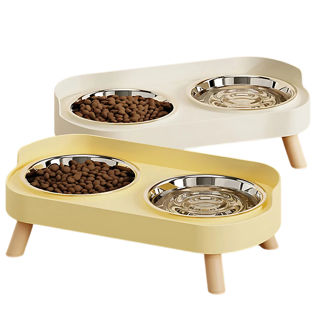 Elevated Double Cat Bowl for Food and Water, Stainless Steel Raised Pet Feeder for Indoor Cats, Ergonomic Design to Reduce Neck Strain, Easy-to-Clean Modern Cat Feeding Station